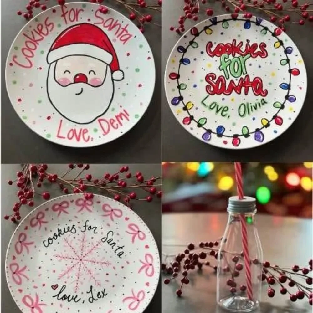 Personalized SANTA'S COOKIES Plate and Milk Bottle
